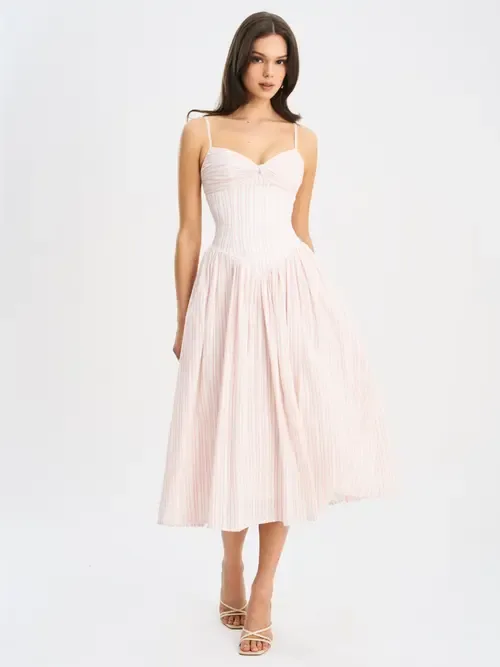 Zania Ruched Breast Cotton Jacquard Midi Dress