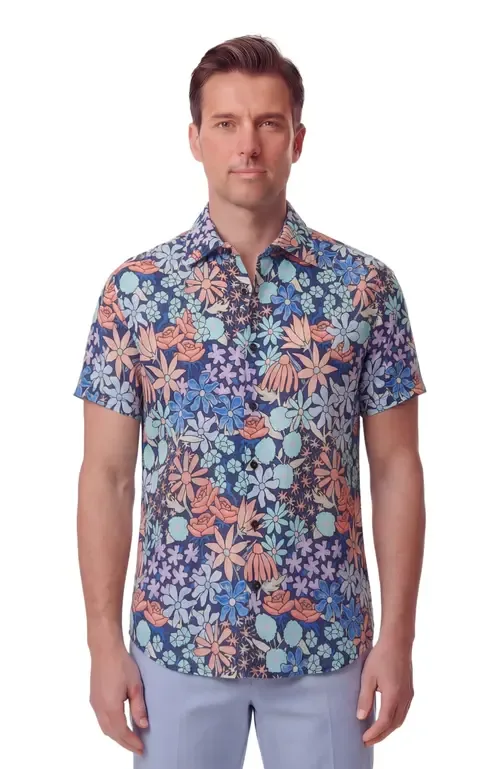 Short Sleeve Fine Linen Shirt by Lords of Harlech