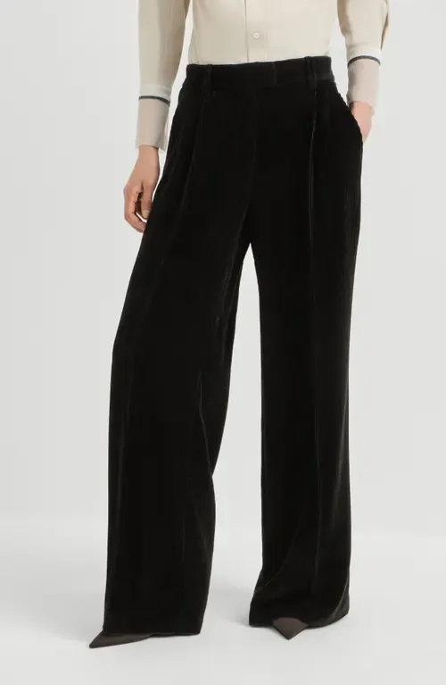 Sparkling Corduroy Loose Pleated Trousers with Monili by Brunello Cucinelli