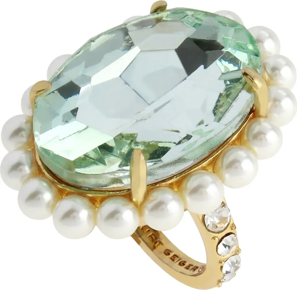 Oval Stone Faux Pearl Cocktail Ring by Kurt Geiger London