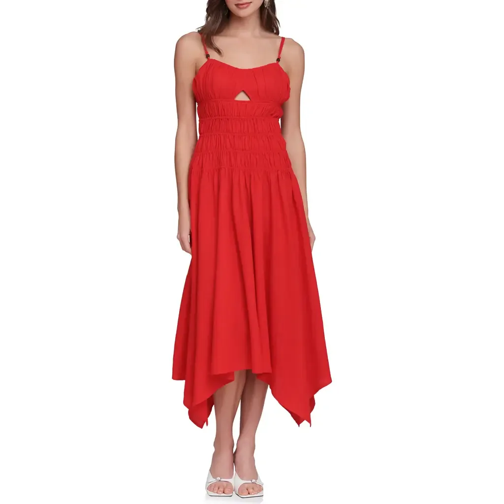 Shirred Handkerchief Midi Dress by Avec Les Filles