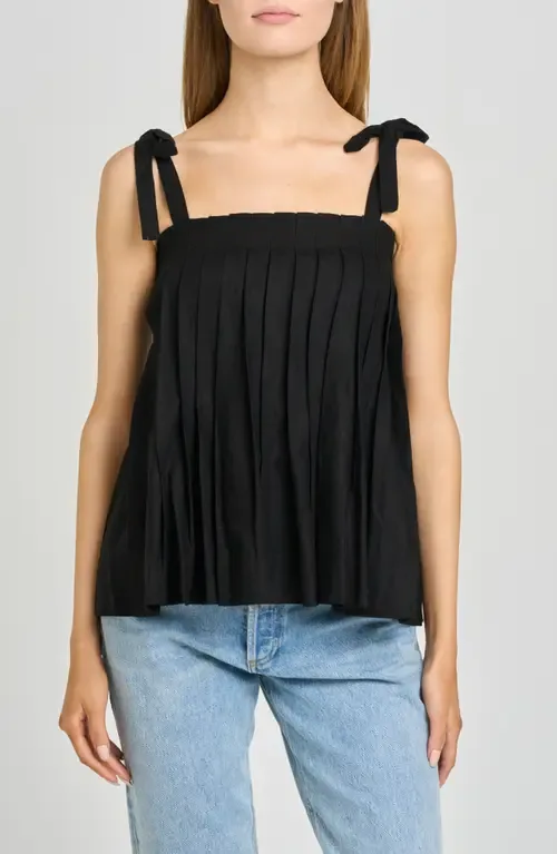 Stevie Pleated Tie Shoulder Babydoll Top by WAYF