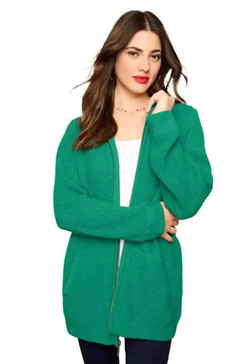 Waffle Knit Zip Front Relaxed Hoodie by Roaman's