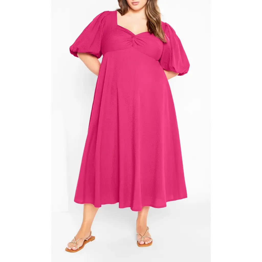 Hermione Puff Sleeve Empire Waist Maxi Dress by City Chic