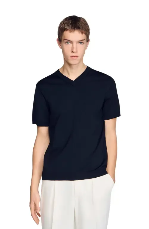 Short-Sleeve V-Neck Polo Shirt by SANDRO