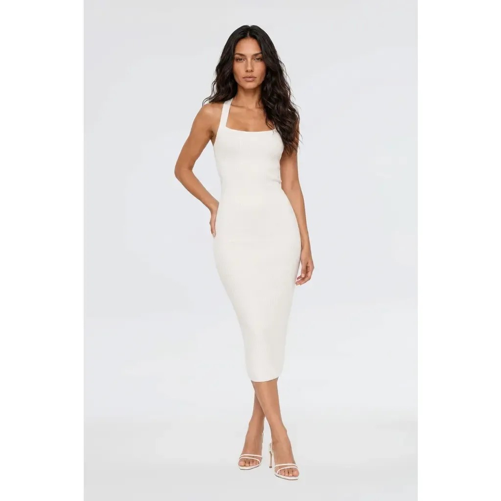 Azura Crisscross Back Sleeveless Rib Knit Bodycon Midi Sweater Dress by Monlicia