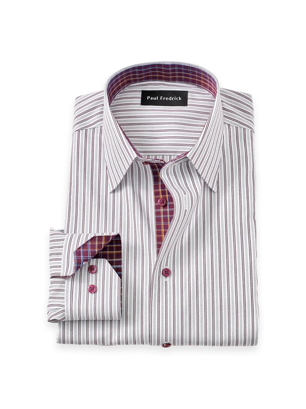 Slim Fit Non-Iron Cotton Stripe Dress Shirt with Contrast Trim by Paul Fredrick