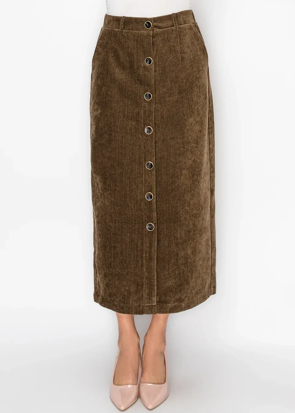 Corduroy Skirt with Belt Loops and Pockets by Yal New York
