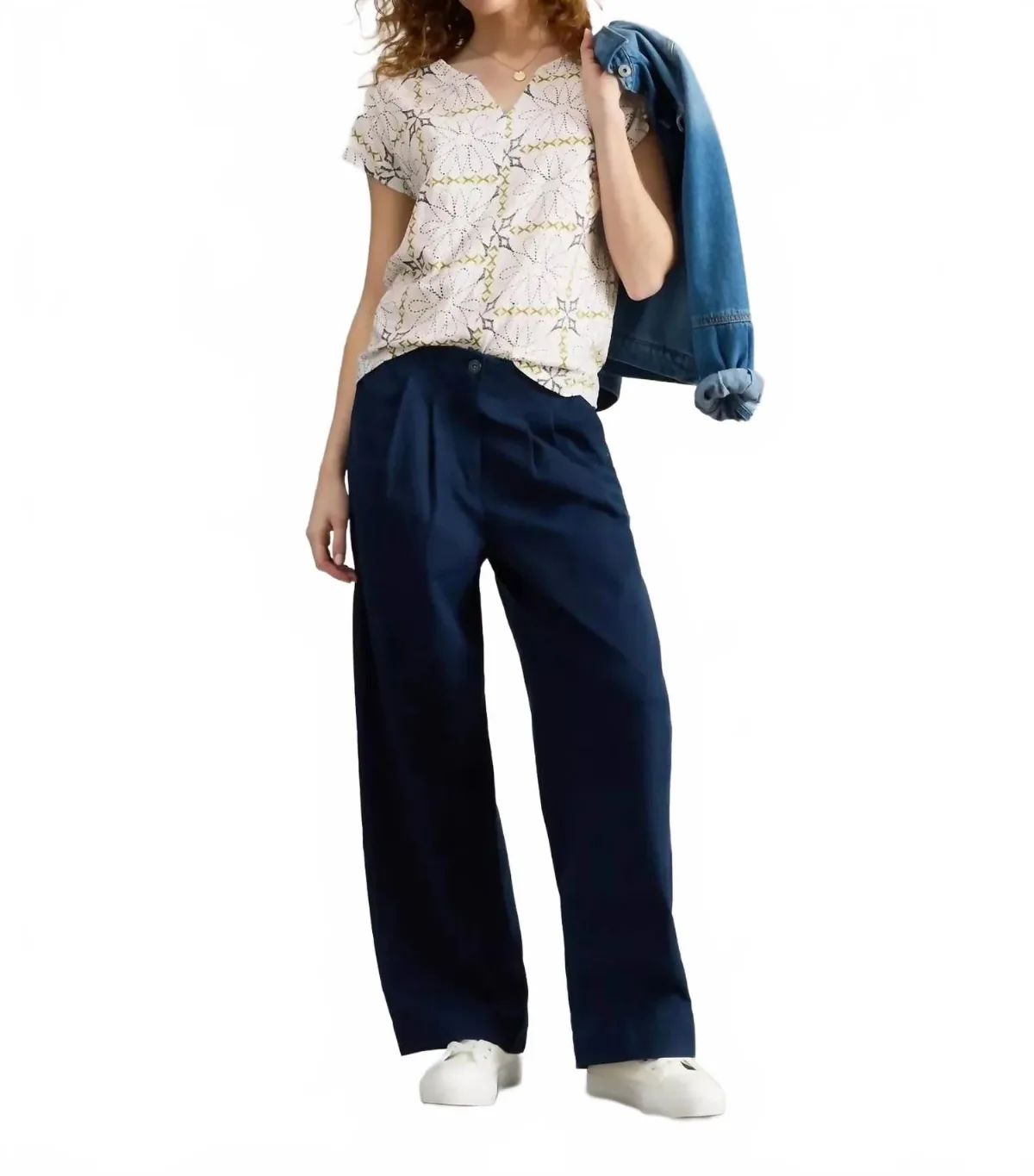 Nelly Notch Neck Tee in White Print by White Stuff