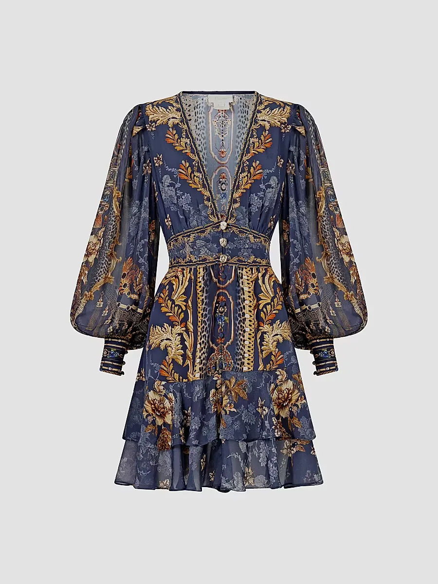 Notes From the Blue Room Baroque-Print Silk Mini Dress by Camilla