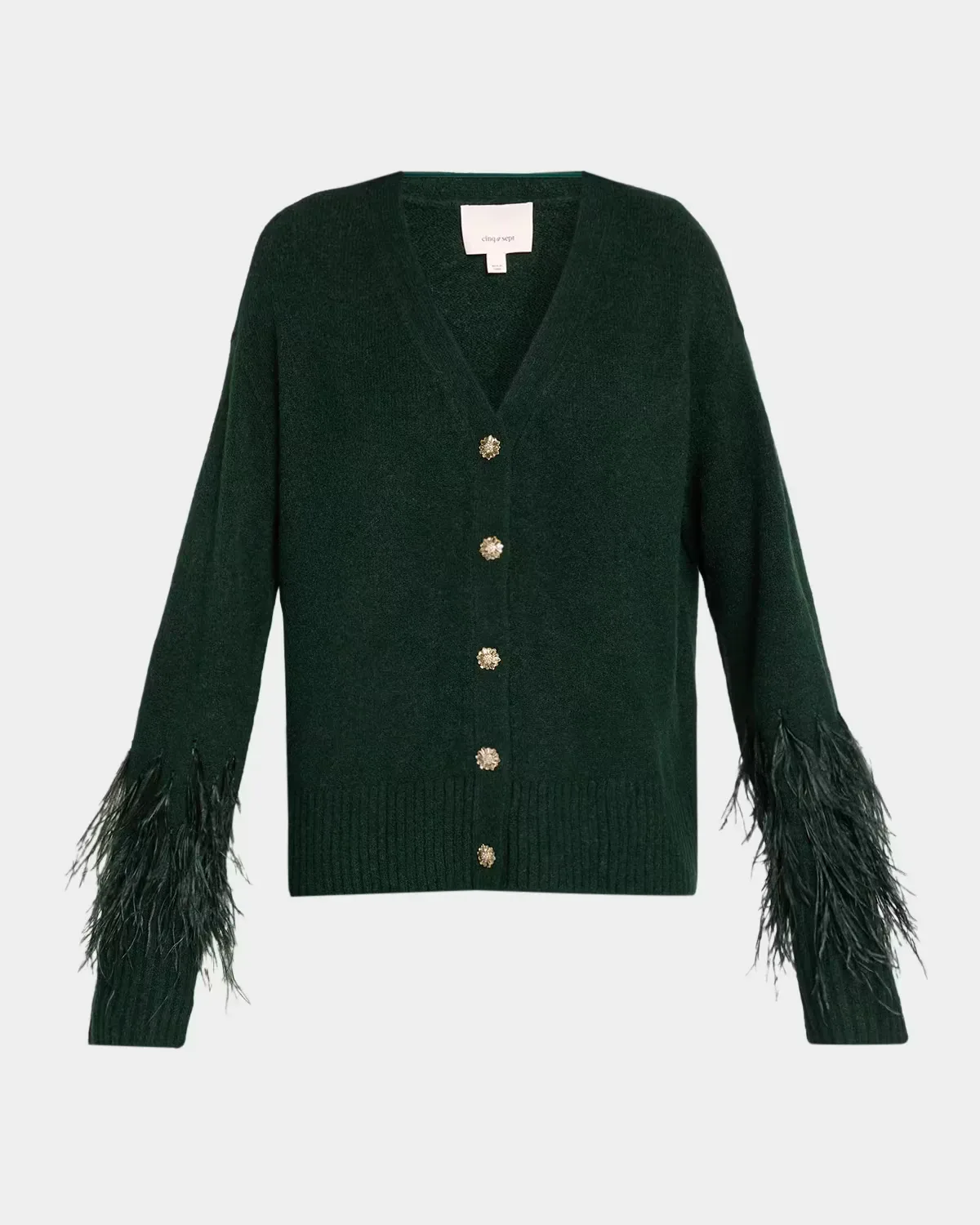 Briana Feather-Cuff Knit Cardigan by Cinq à Sept