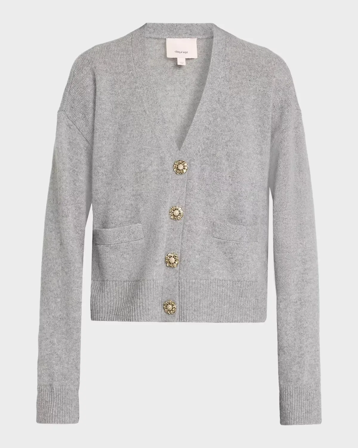 Rhinestone Button-Front Cashmere Cardigan by Cinq à Sept