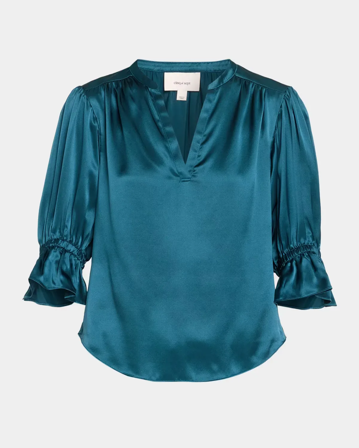 Fiona Silk Split-Neck Top by Cinq à Sept