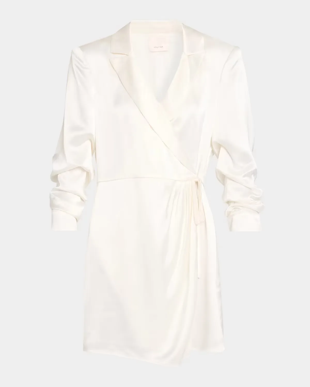 Sabina Scrunched-Sleeve Satin Mini Wrap Dress