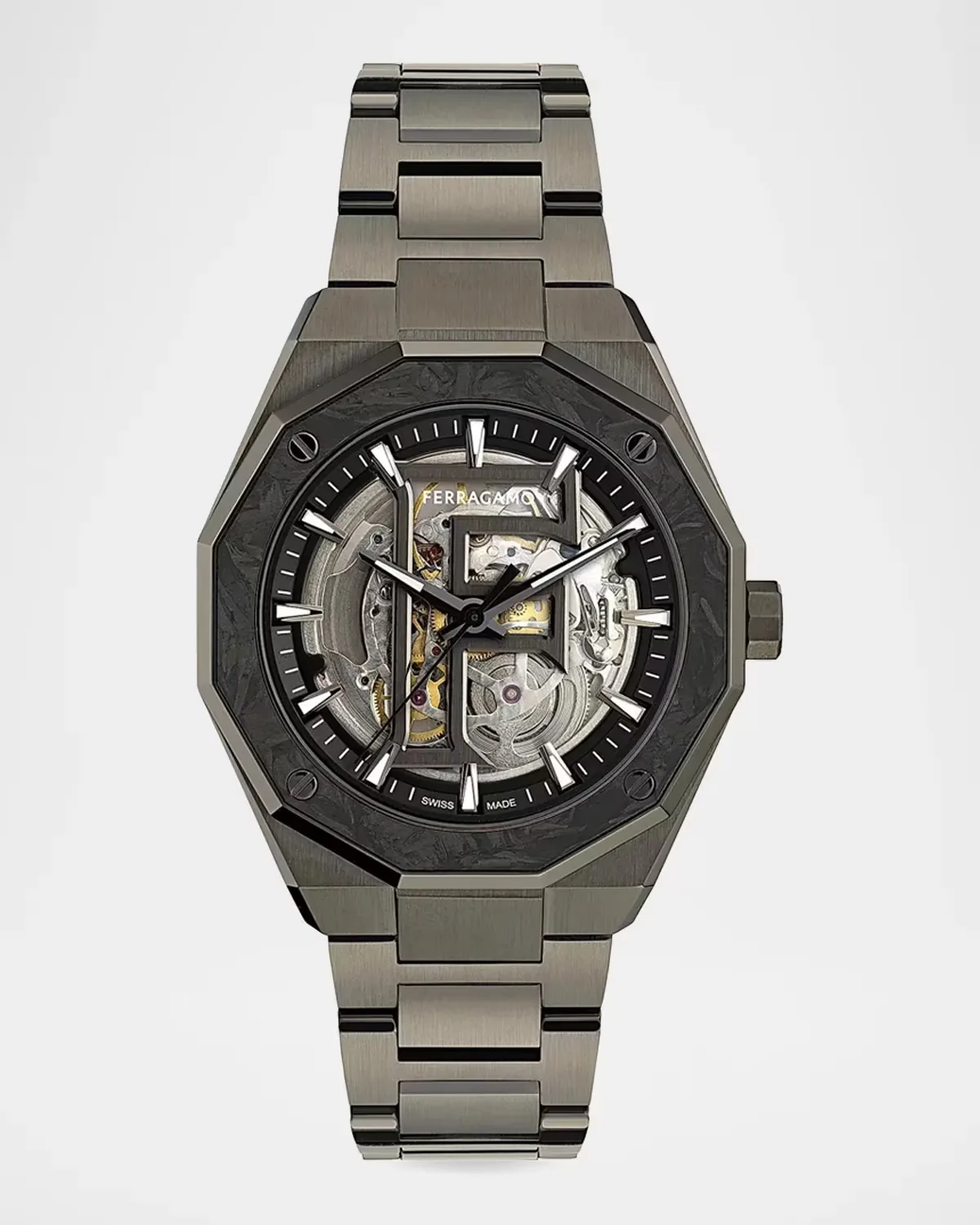 Edge Skeleton Gunmetal IP & Stainless Steel Bracelet Watch 42MM by FERRAGAMO