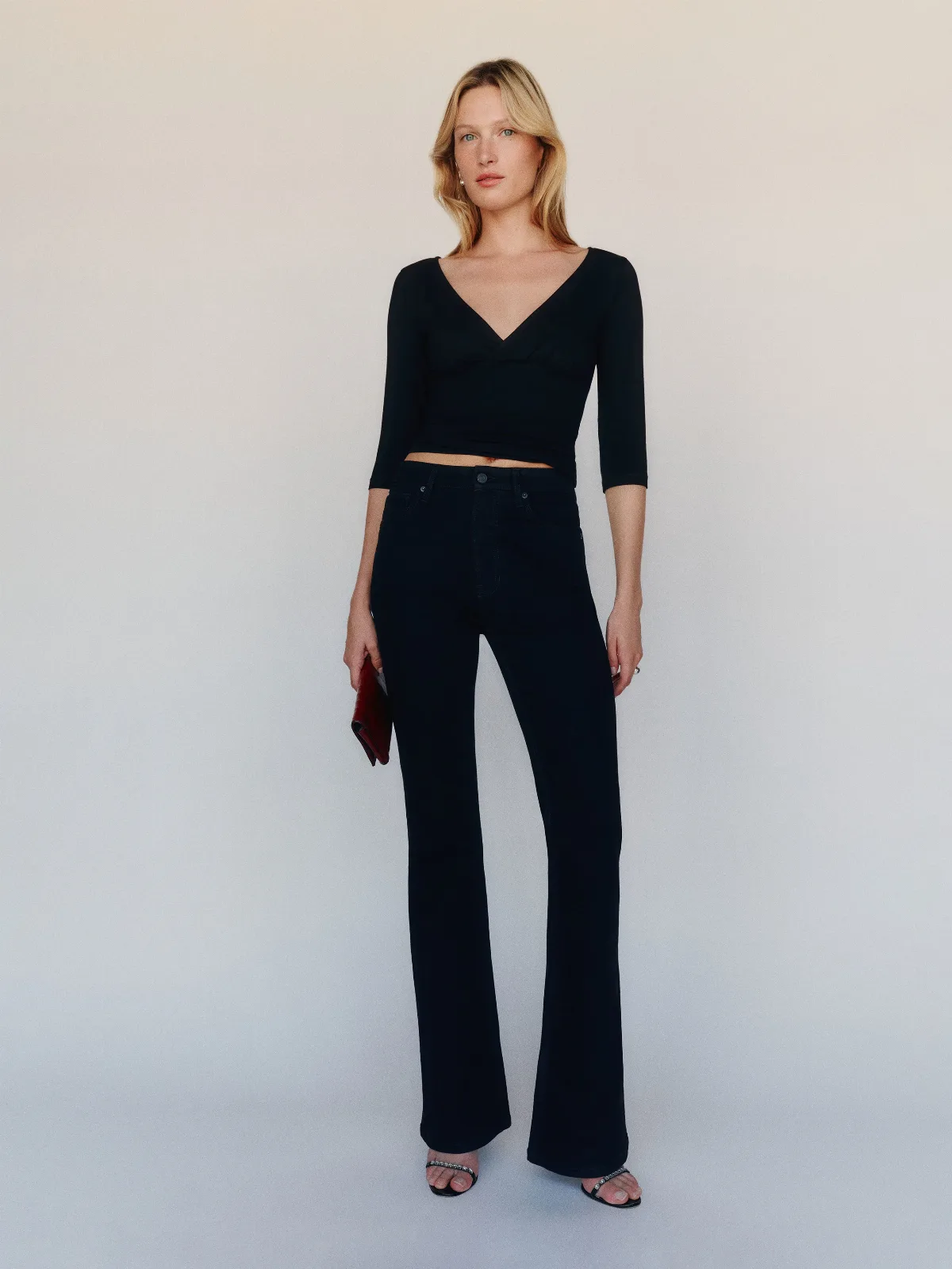 Taya Super Stretch High Rise Flare Long Jeans by Reformation