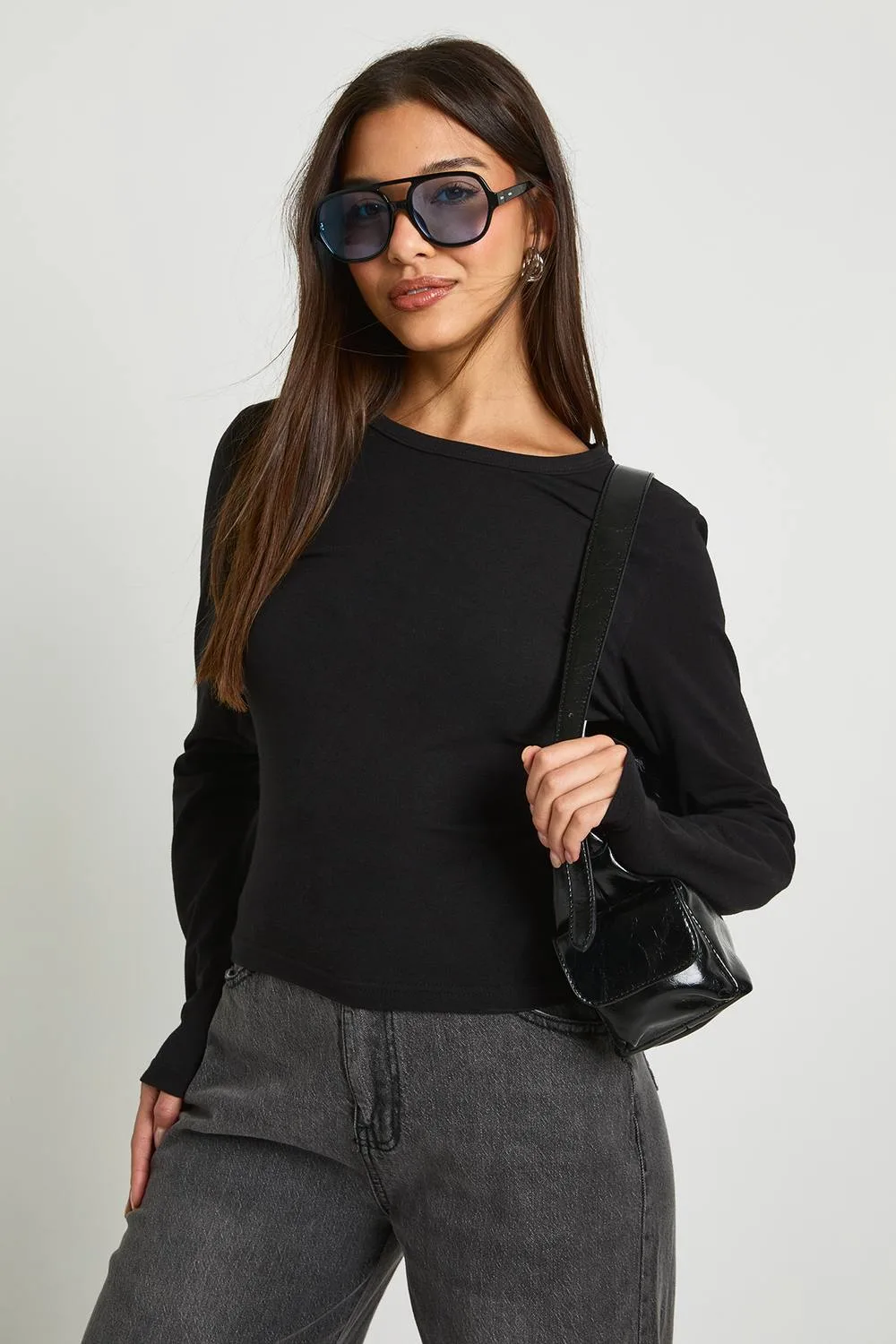 Basic Long Sleeve Fitted Top by boohoo
