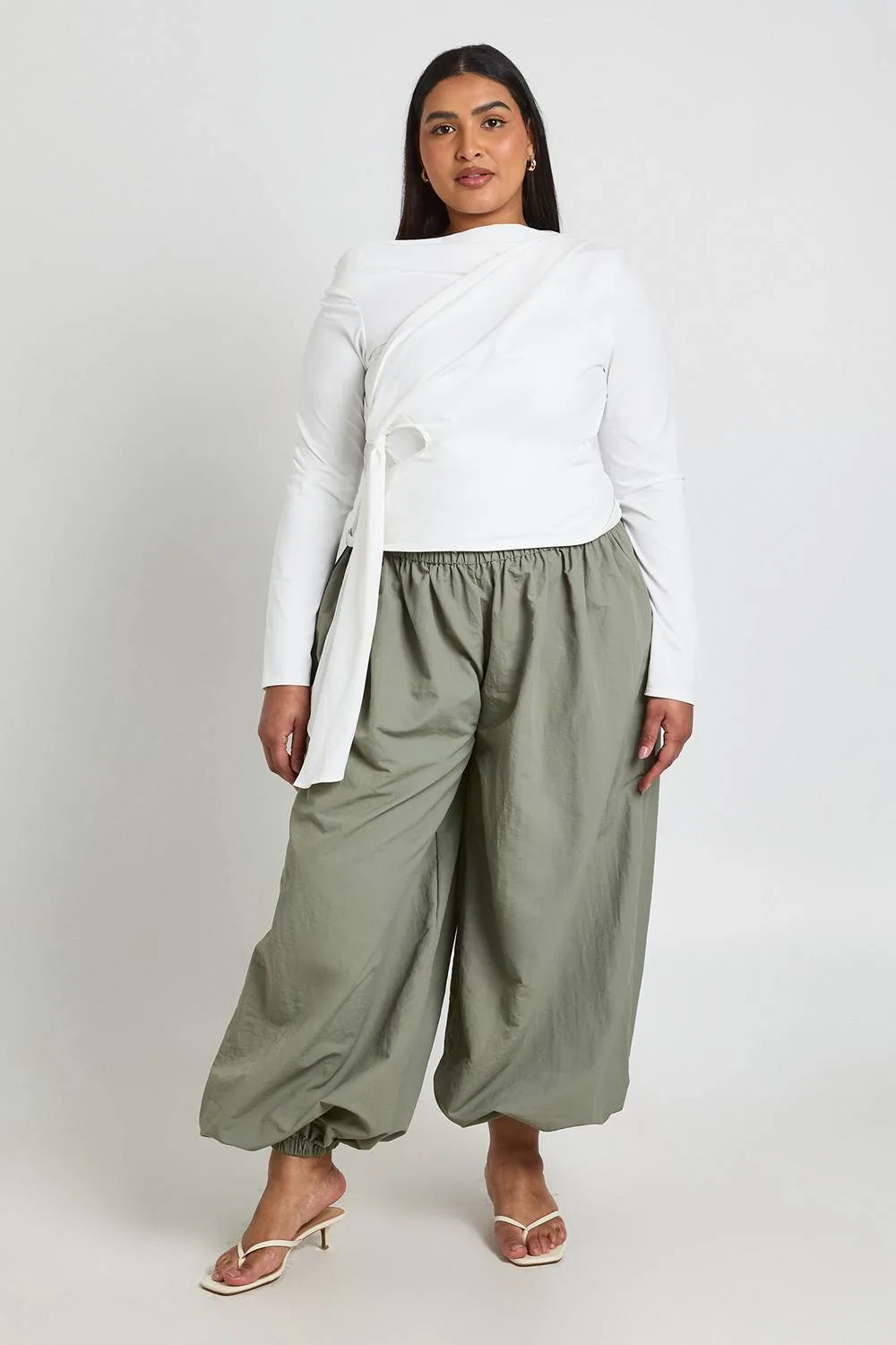 Plus Asymmetric Neck Drape Detail Long Sleeve Top by boohoo