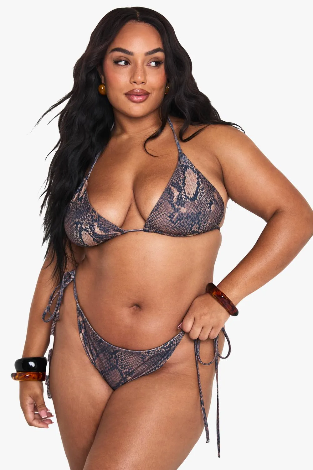 Snake Print Tie Side Triangle Bikini Bottoms by boohoo
