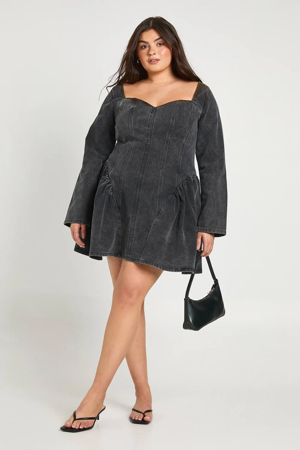 Denim Seam Detail Skater Dress