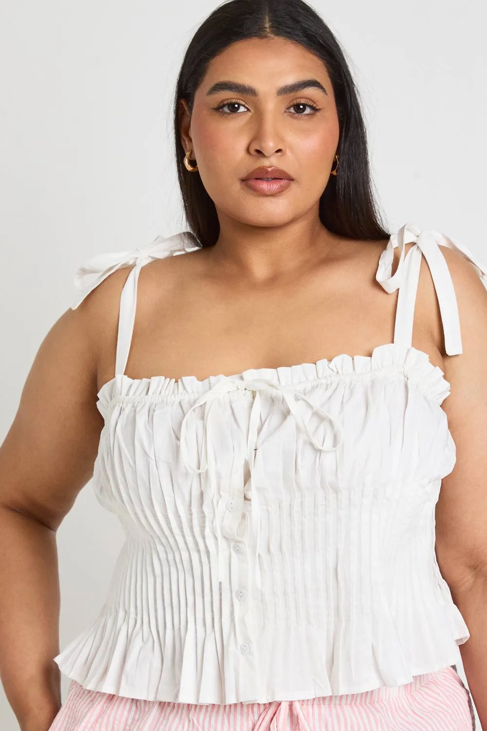 Milkmaid Pleated Tie Shoulder Top by boohoo