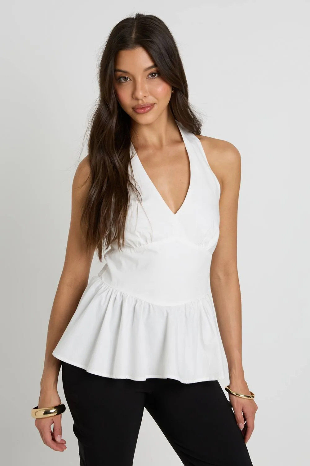 Halter Poplin Peplum Top by boohoo