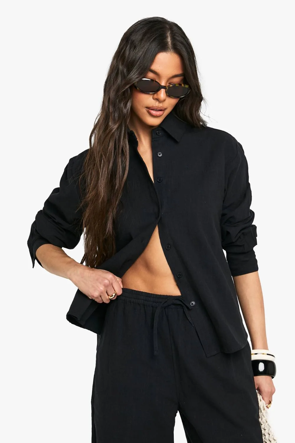 Linen Look Oversized Shirt by boohoo