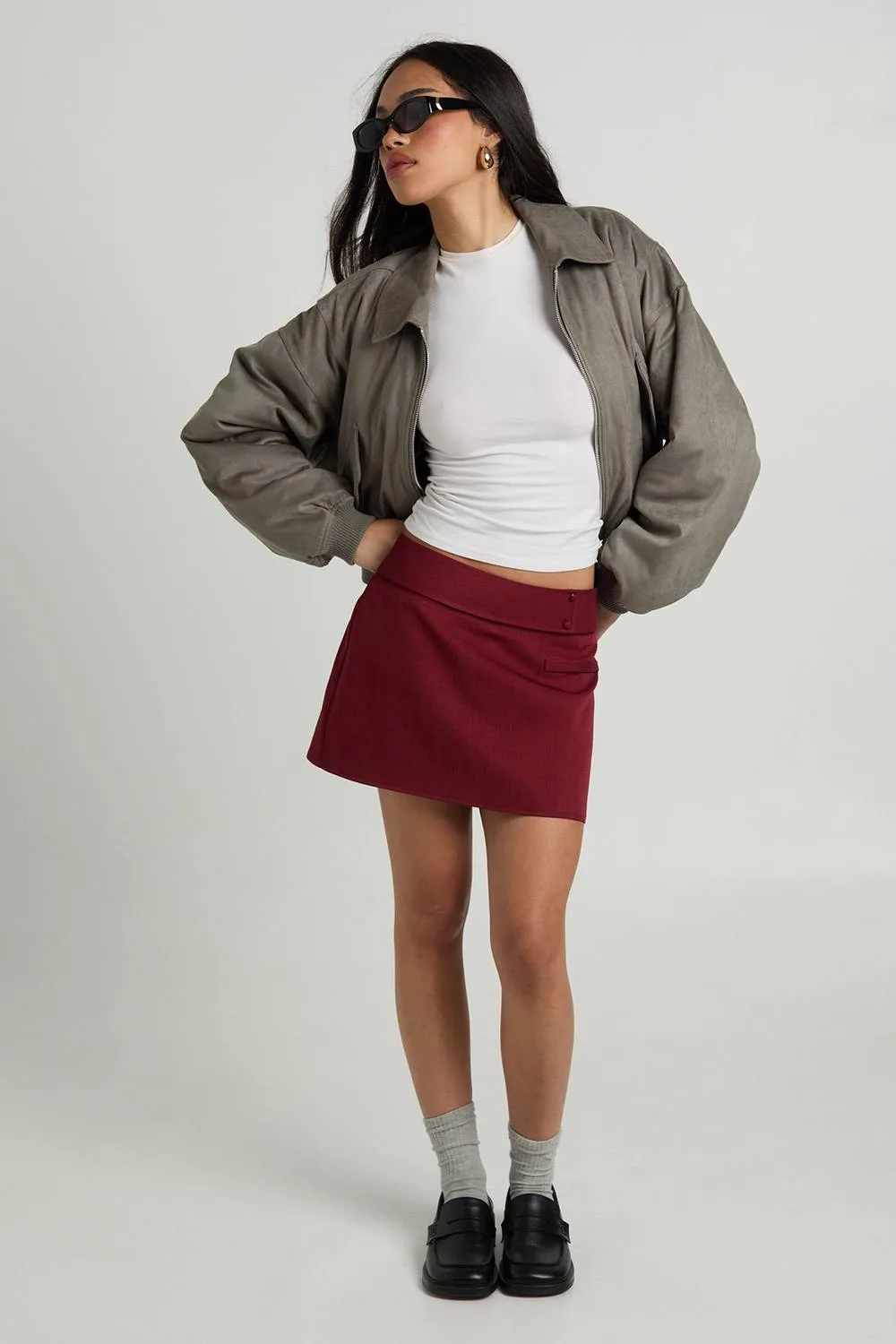 Woven Marl Button Detail Skort by boohoo