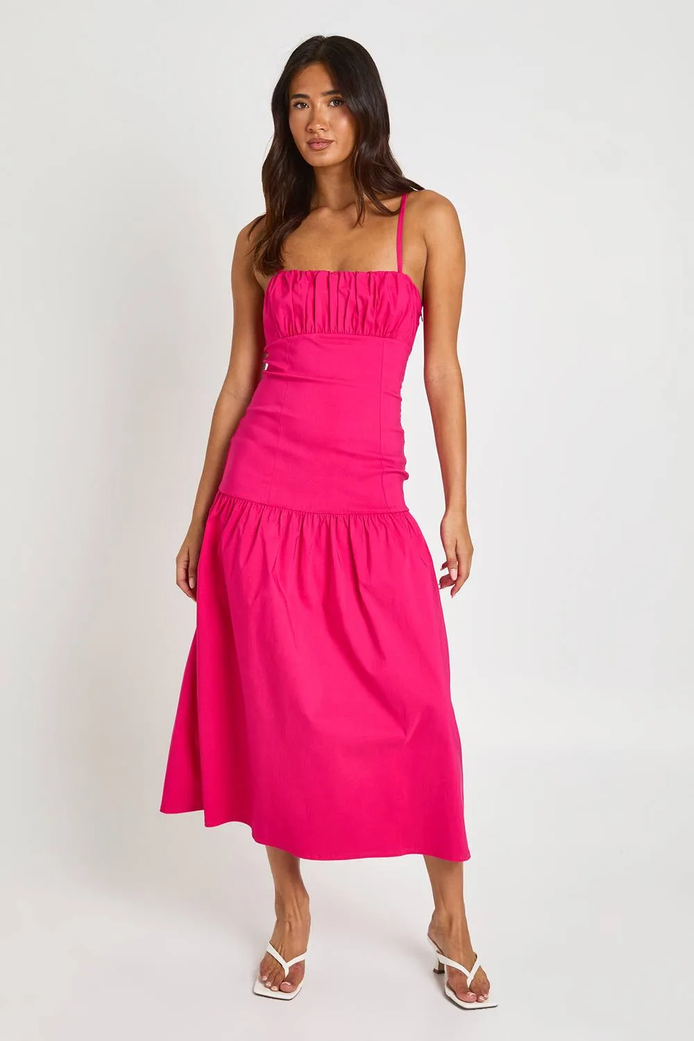 Bengaline Ruched Bust Dropped Waist Detail Midaxi Dress