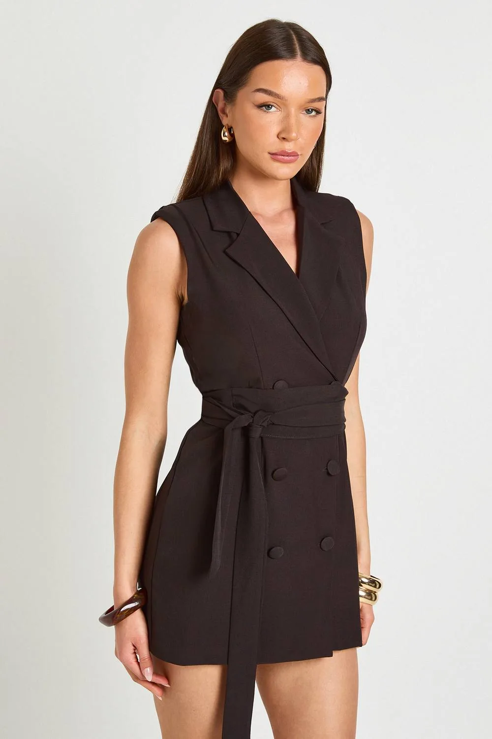 Sleeveless Obi Tie Waist Tailored Blazer Dress by boohoo