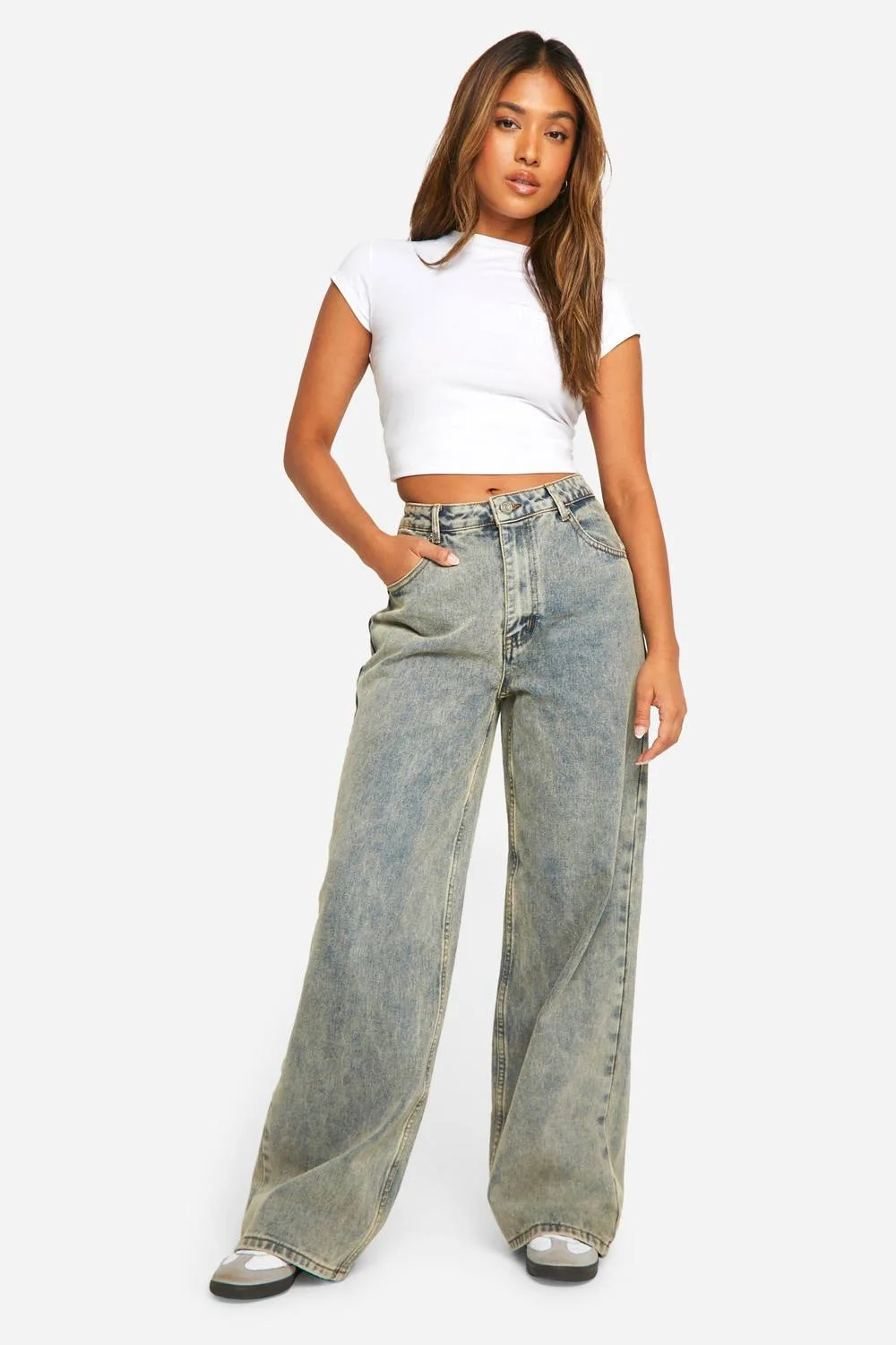 Vintage Stone Wash Wide Leg Jeans by boohoo