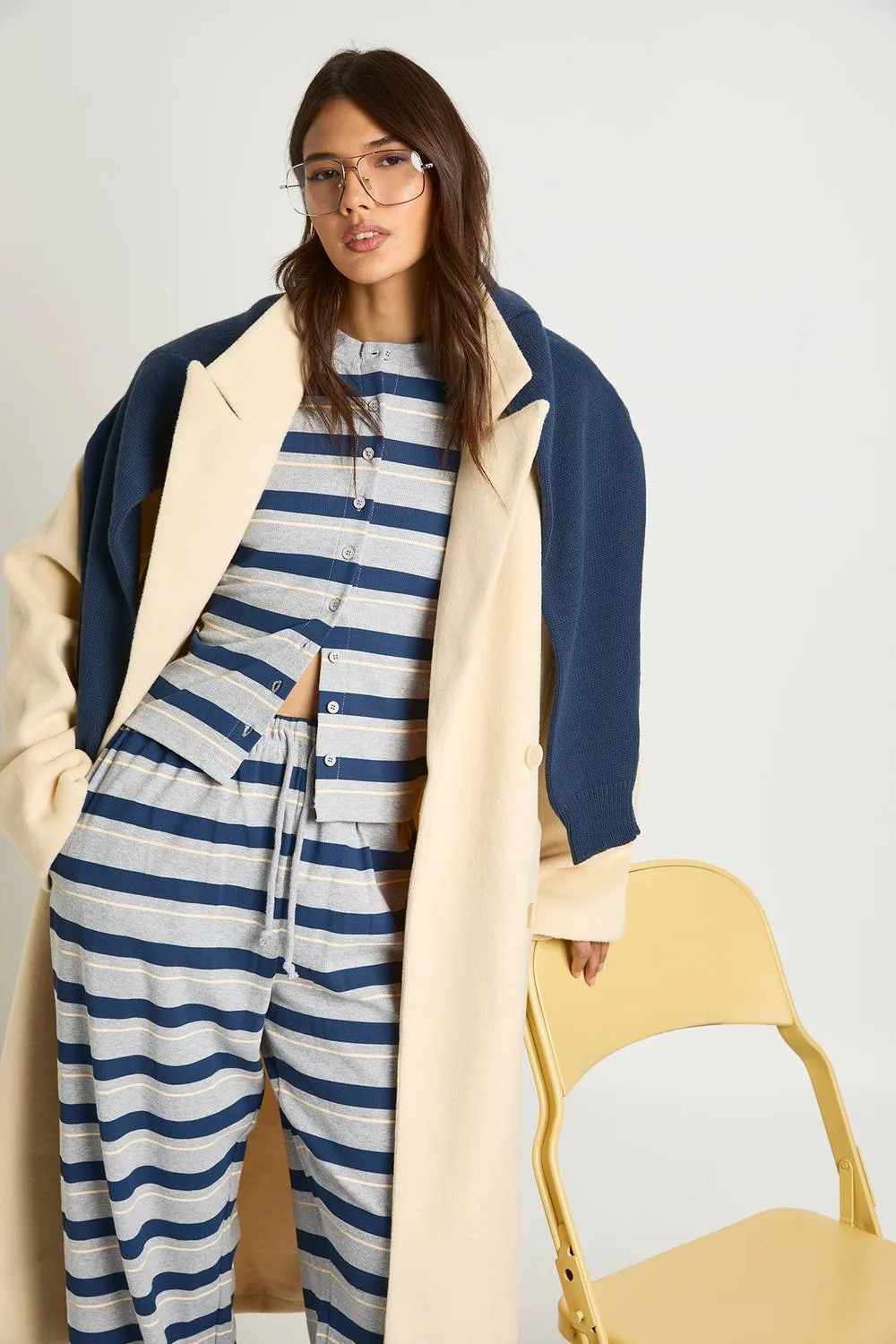 Stripe Rib Button Through Top by boohoo