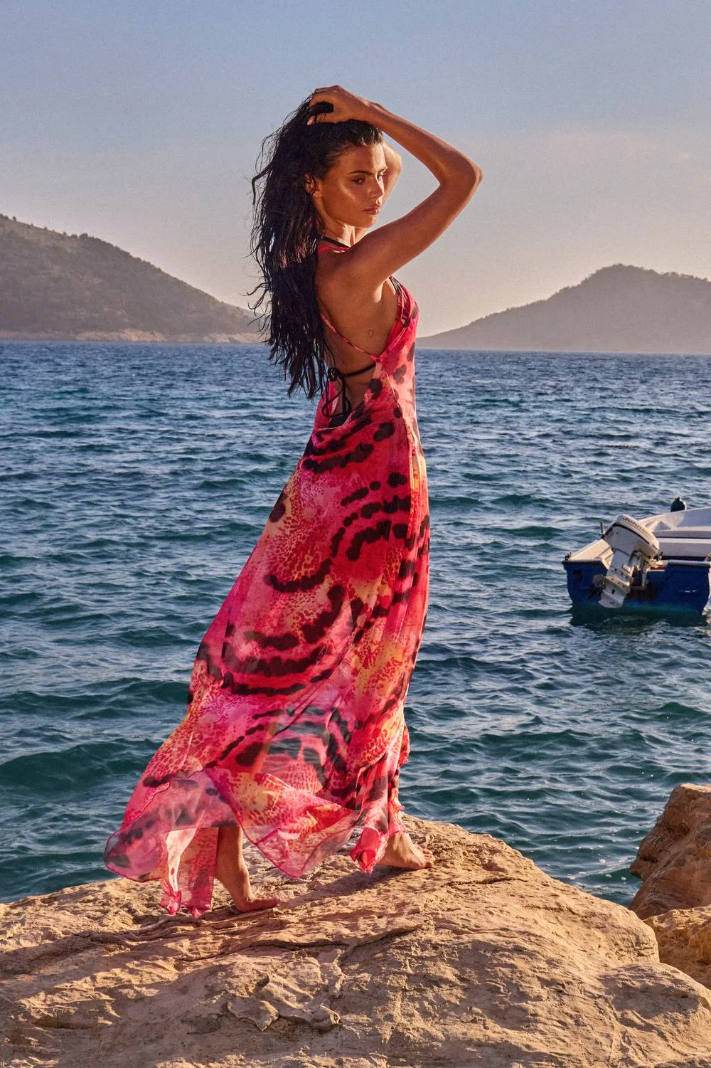 Floral Print Ruffle Detail Sheer Mesh Maxi Beach Dress by boohoo
