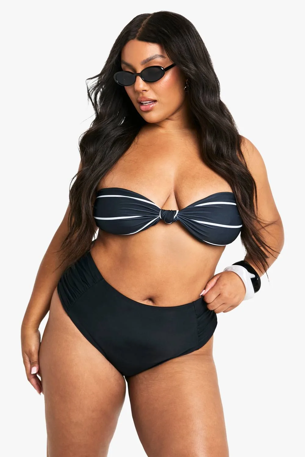 Swimwear Essentials Stripe Bandeau Bikini Top by boohoo