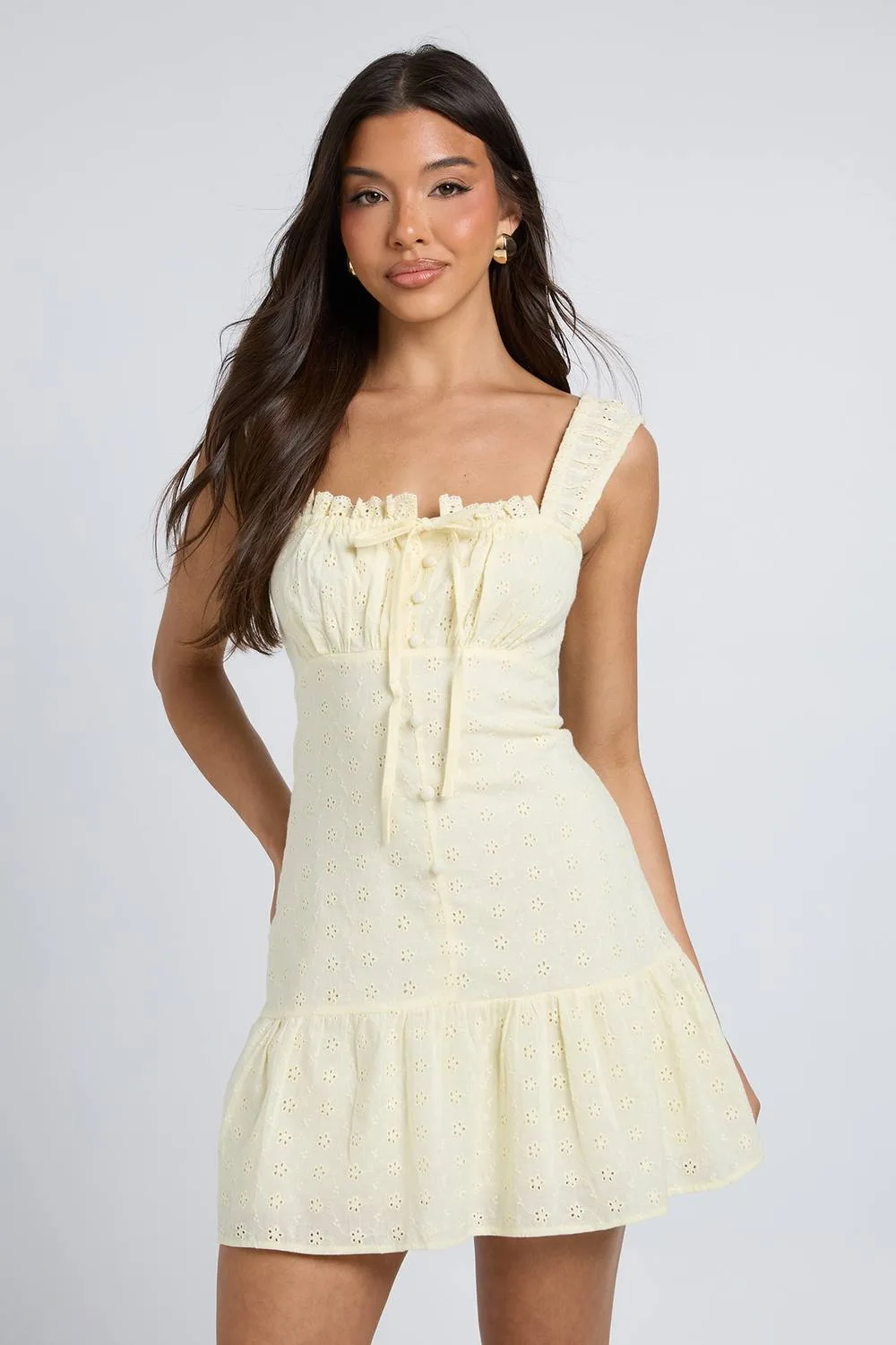 Broderie Ruched Bust Mini Dress by boohoo