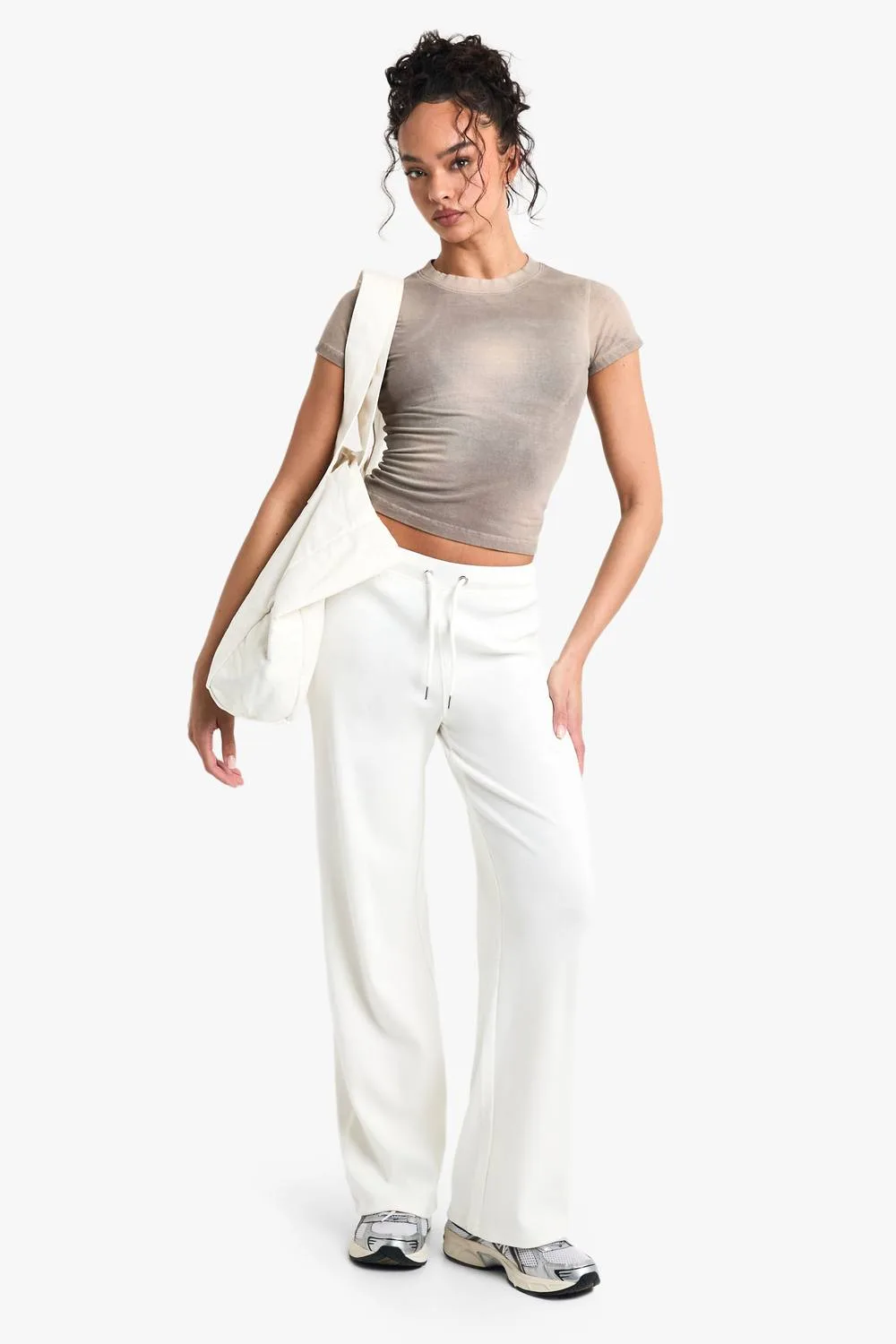 Ribbed Wide Leg Trouser by boohoo