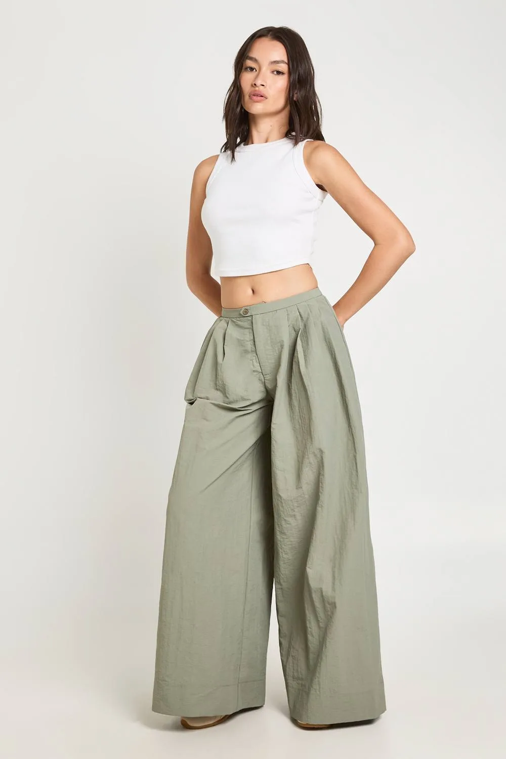 Nylon Wide Leg Trousers by boohoo