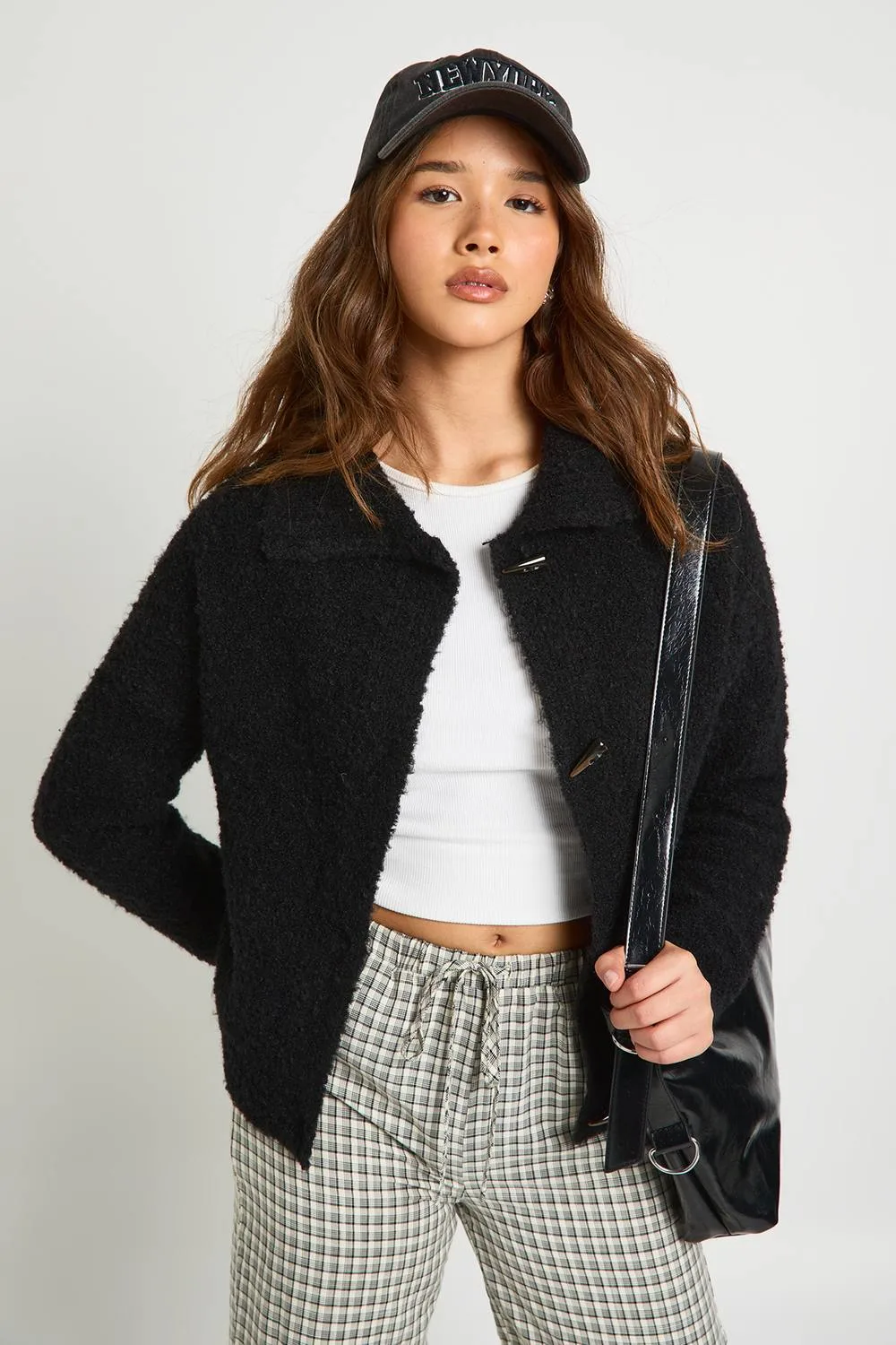 Boucle Knit Toggle Button Oversized Jumper by boohoo