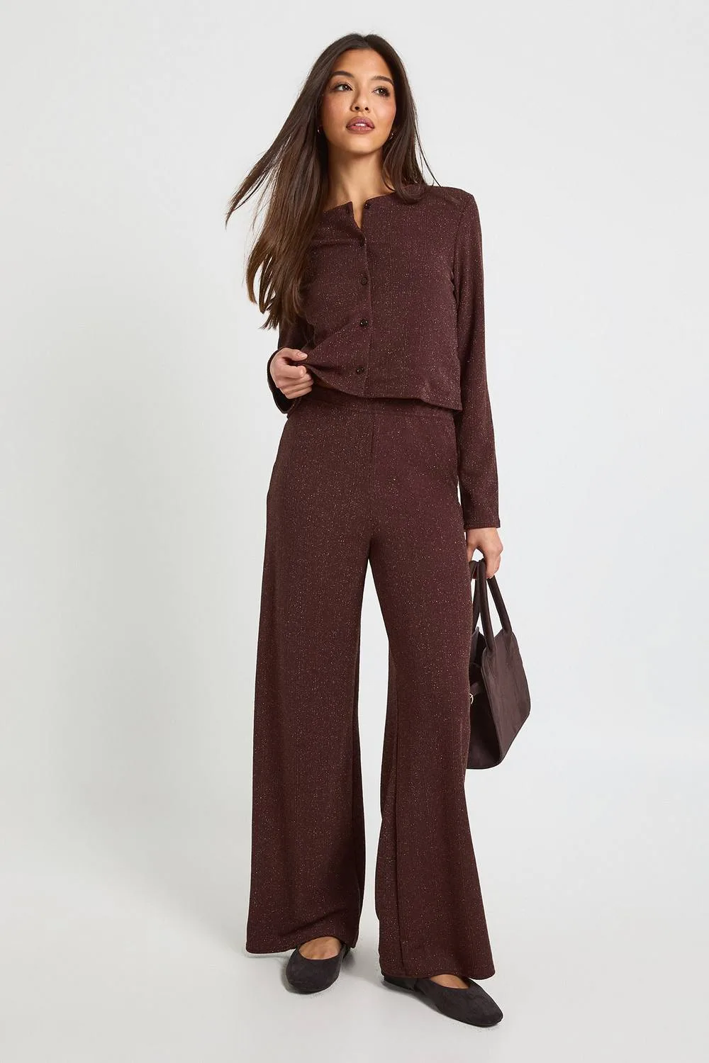 Glitter Rib Gold Button Through Boxy Top by boohoo