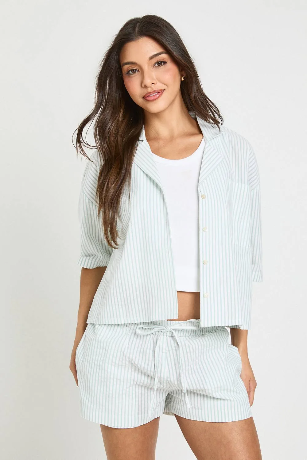Stripe Short Sleeve Shirt & Short Co-Ord by boohoo
