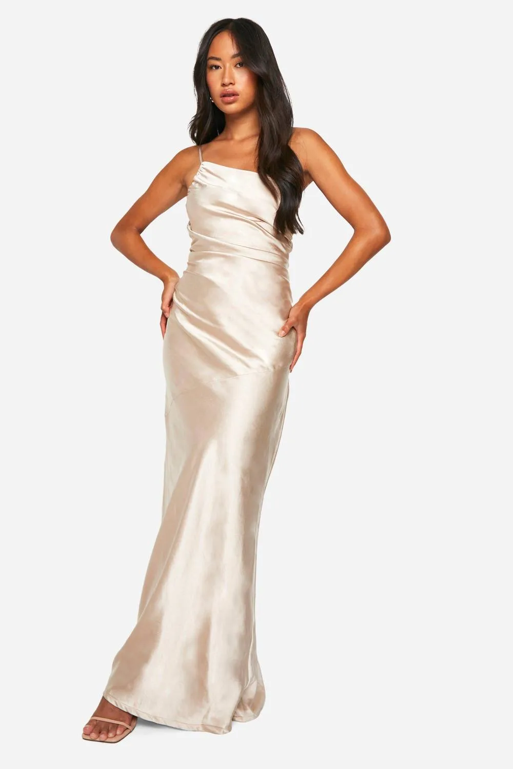 Bridesmaid Satin Asymmetric Maxi Dress by boohoo