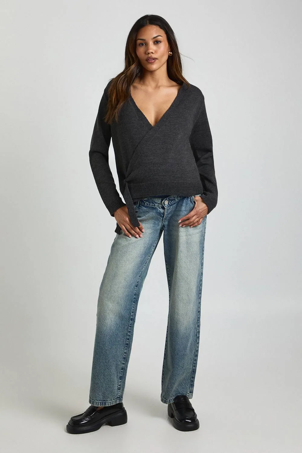 Maternity Low Wrap Knitted Cardigan by boohoo