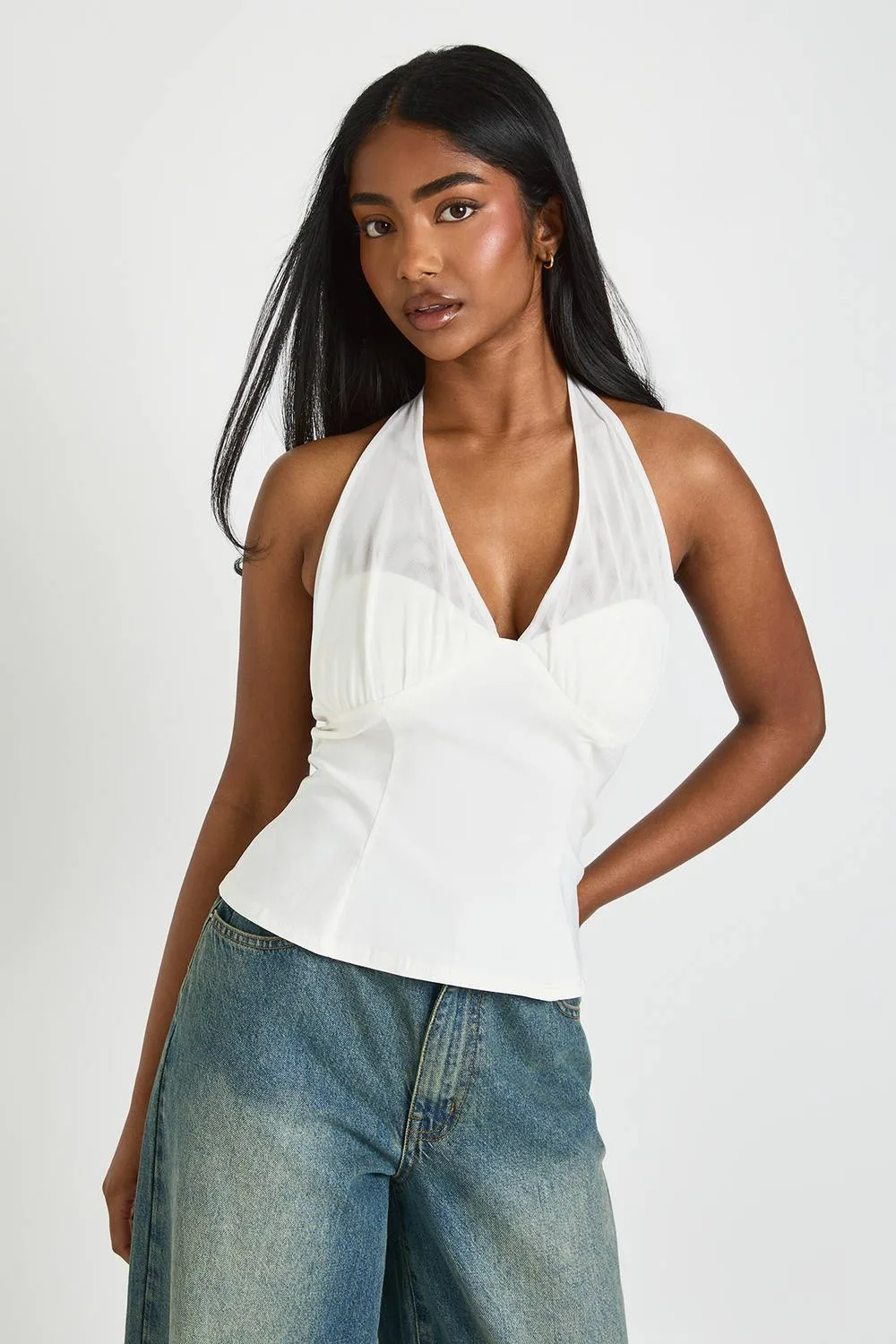 Mesh Halterneck Bengaline Top