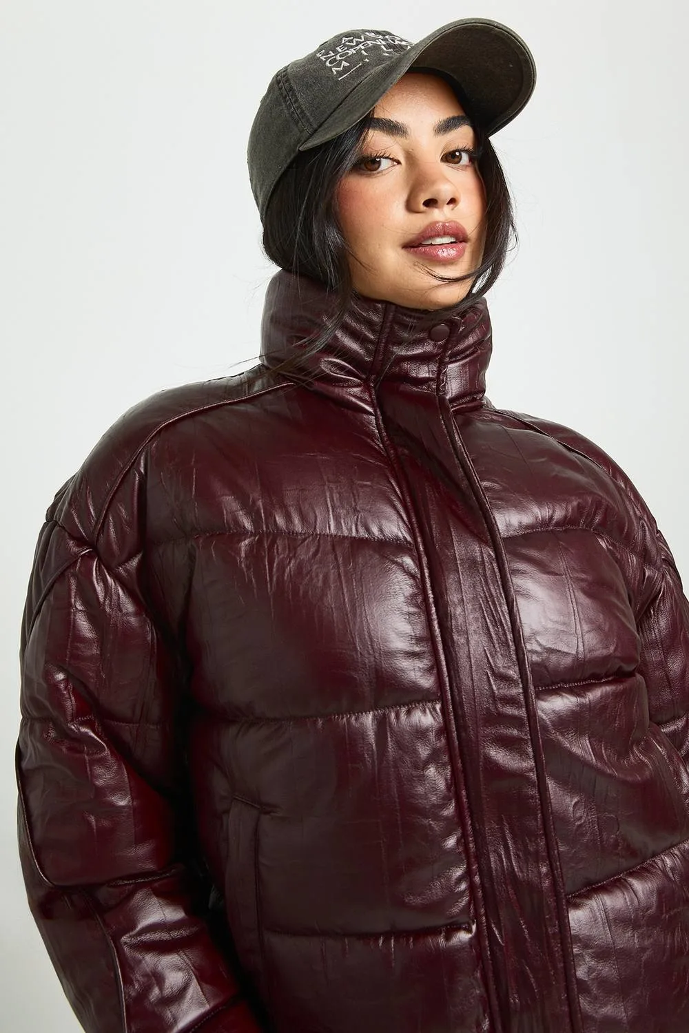 Faux Leather Puffer Jacket by boohoo
