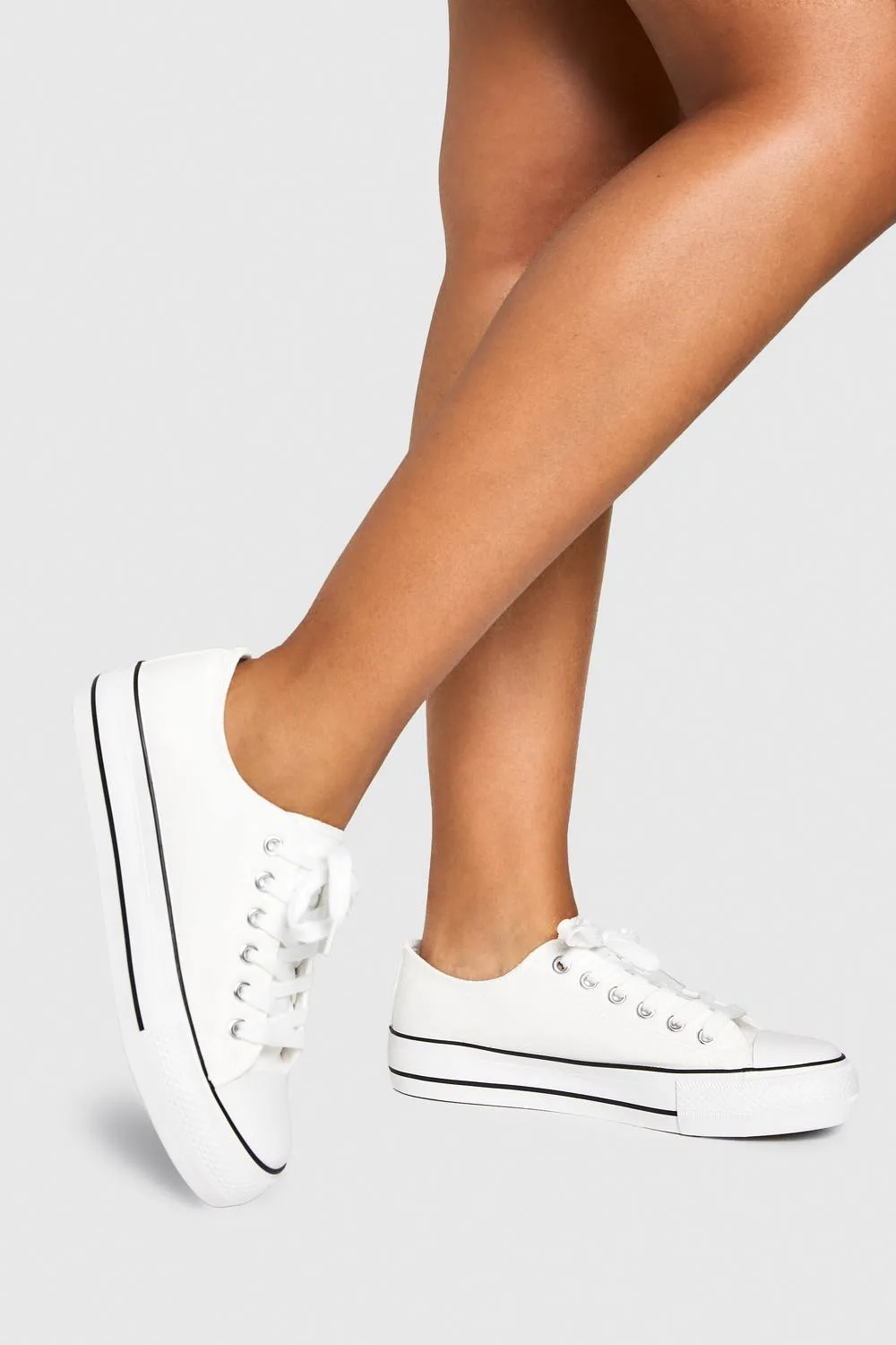 Low Top Platform Lace Up Trainers by boohoo