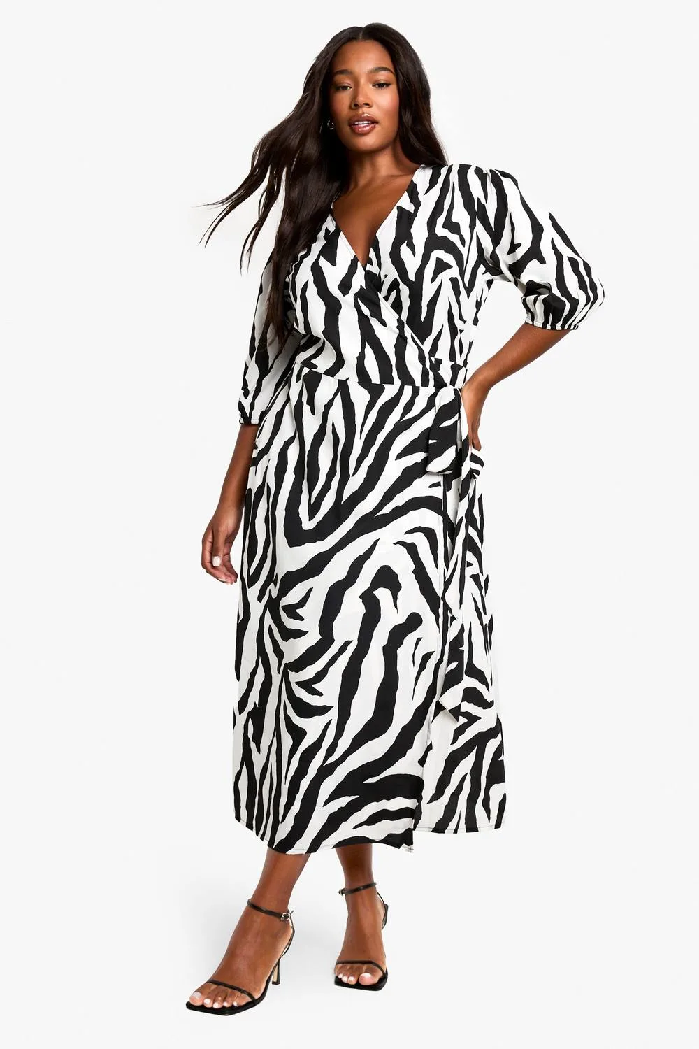 Woven Animal Print Wrap Midi Dress by boohoo