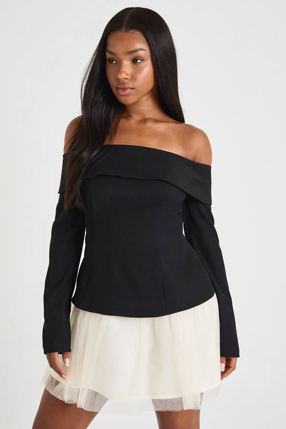 Tulle Bardot Tailored Mini Dress by boohoo