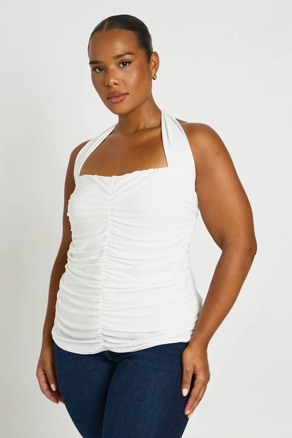 Plus Halter Neck Ruched Square Neck Top by boohoo