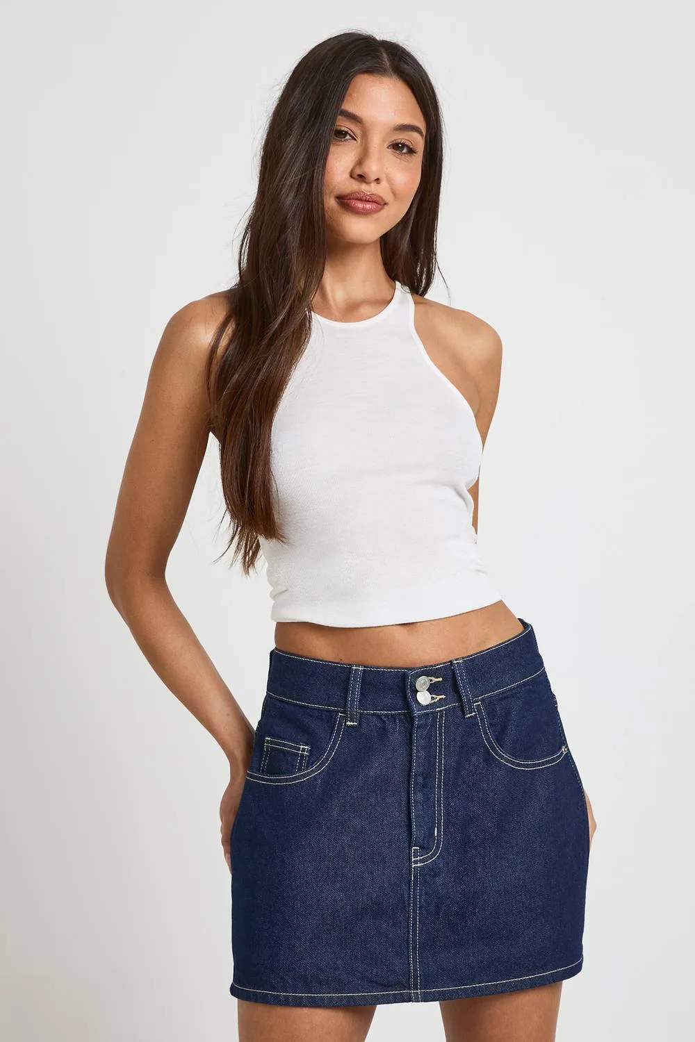 Denim Mini Skort by boohoo