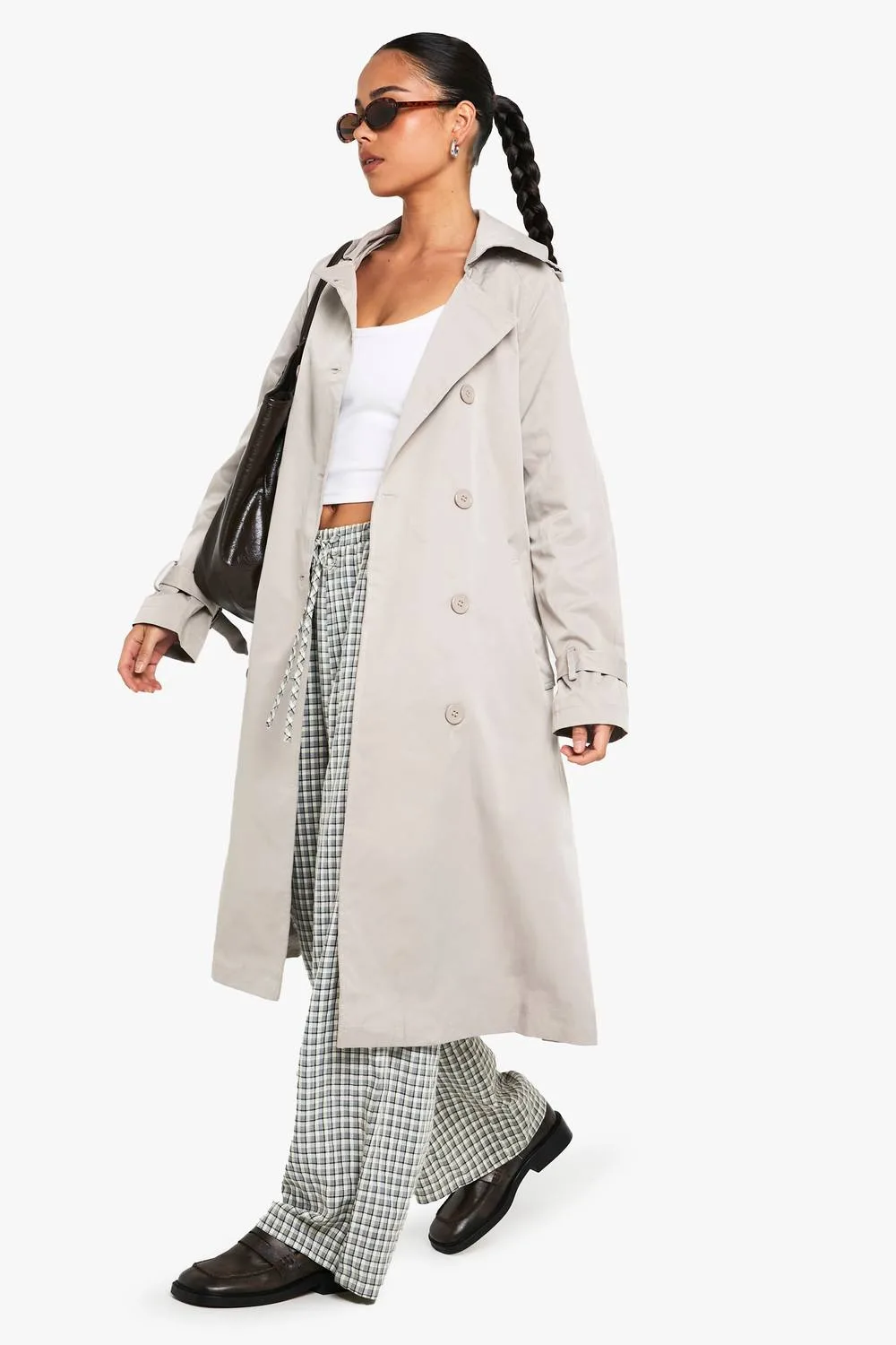 Double Breast Belted Trench Coat by boohoo